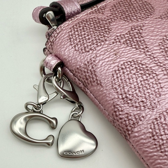Coach Boxed Corner Zip Wristlet In Signature Canvas With Charms Silver Pink Rose - Picture 4 of 16